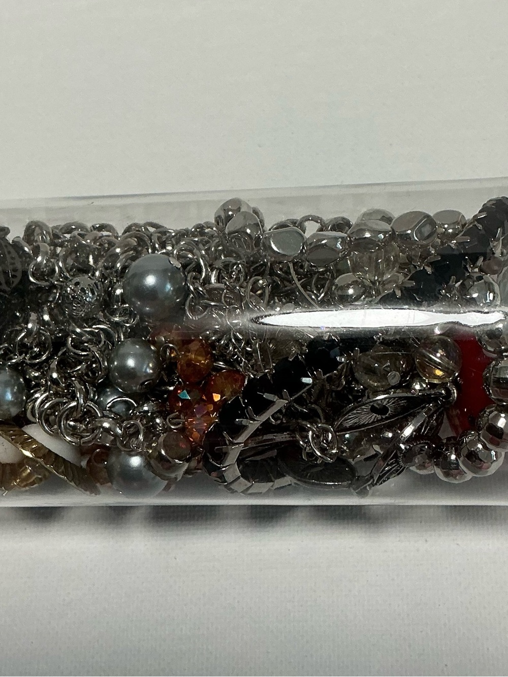 Clear Jewelry Tube Filled with 25 Mixed Costume Jewelry Multicolor Items. - Picture 9 of 15